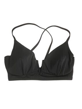 Shade & Shore Black Ribbed V-Wire Longline Bikini Top Crisscross 36D